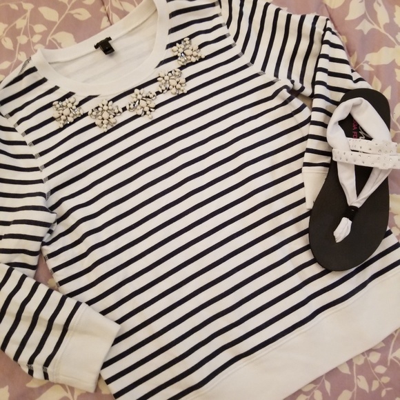 J. Crew Tops - J Crew striped beaded scoop neck 3/4 sleeve top